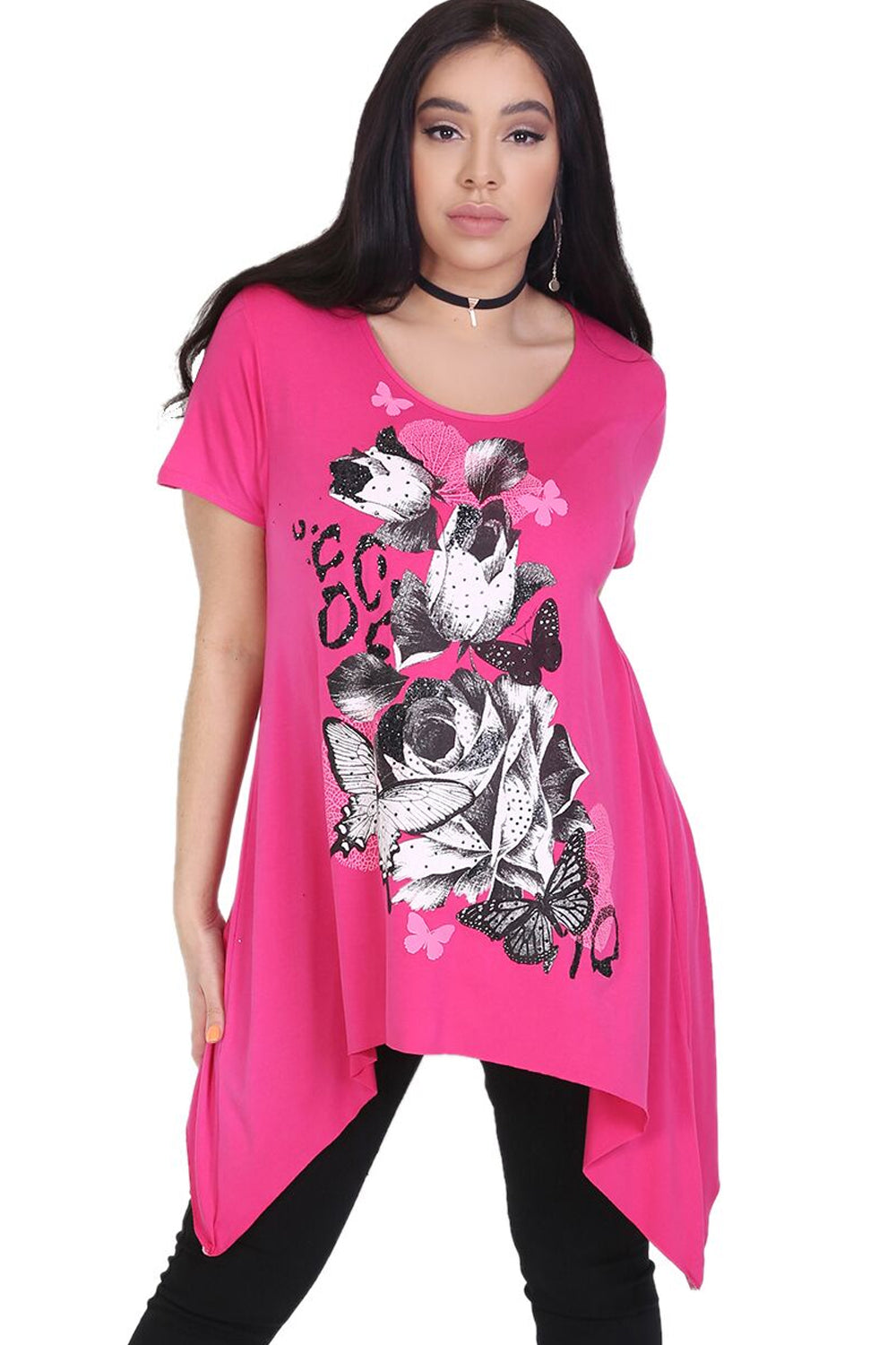 Dipped Hem Graphic Print Swing Tshirt - bejealous-com