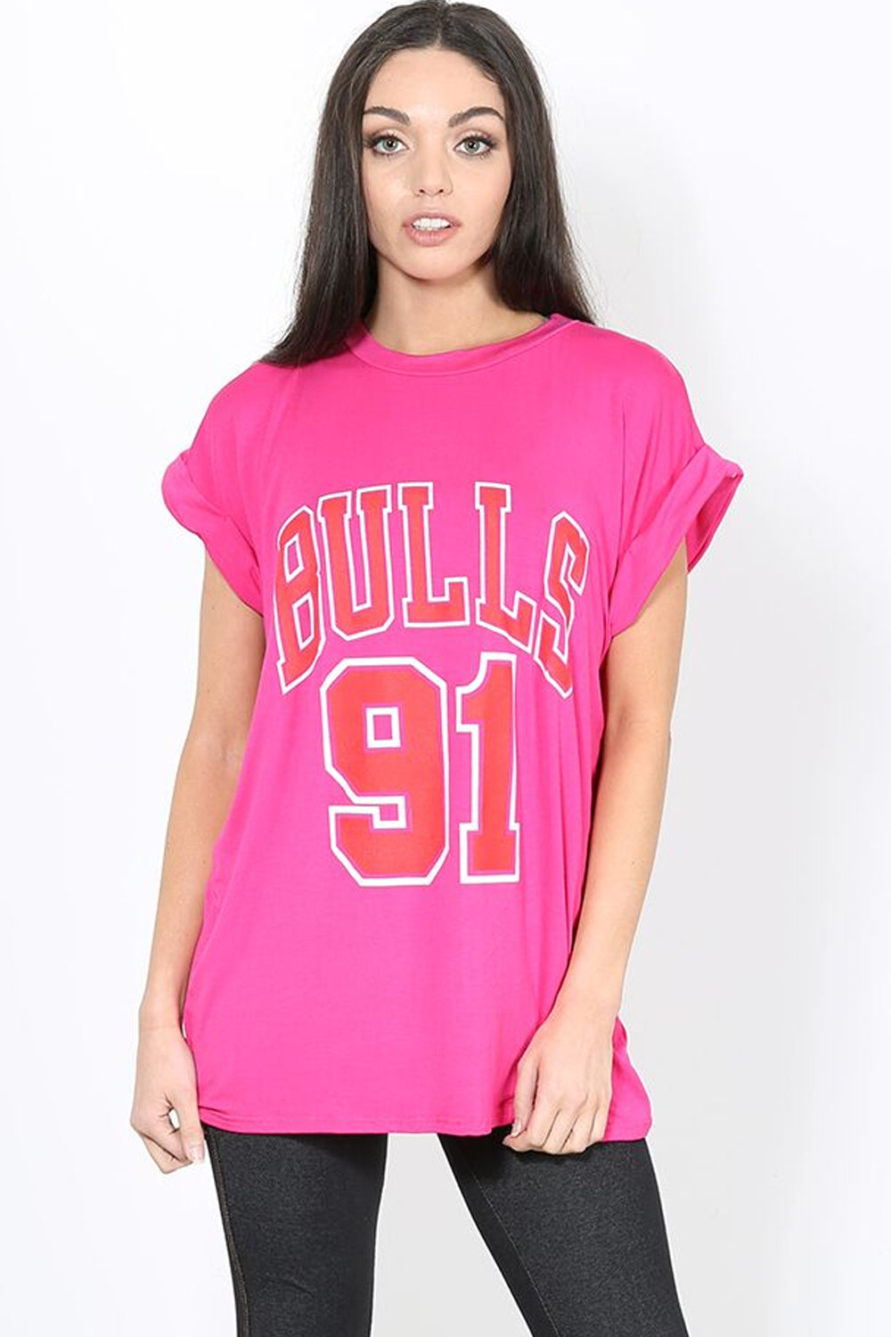 Bulls Slogan Print Turn Up Sleeve Baggy Tshirt - bejealous-com