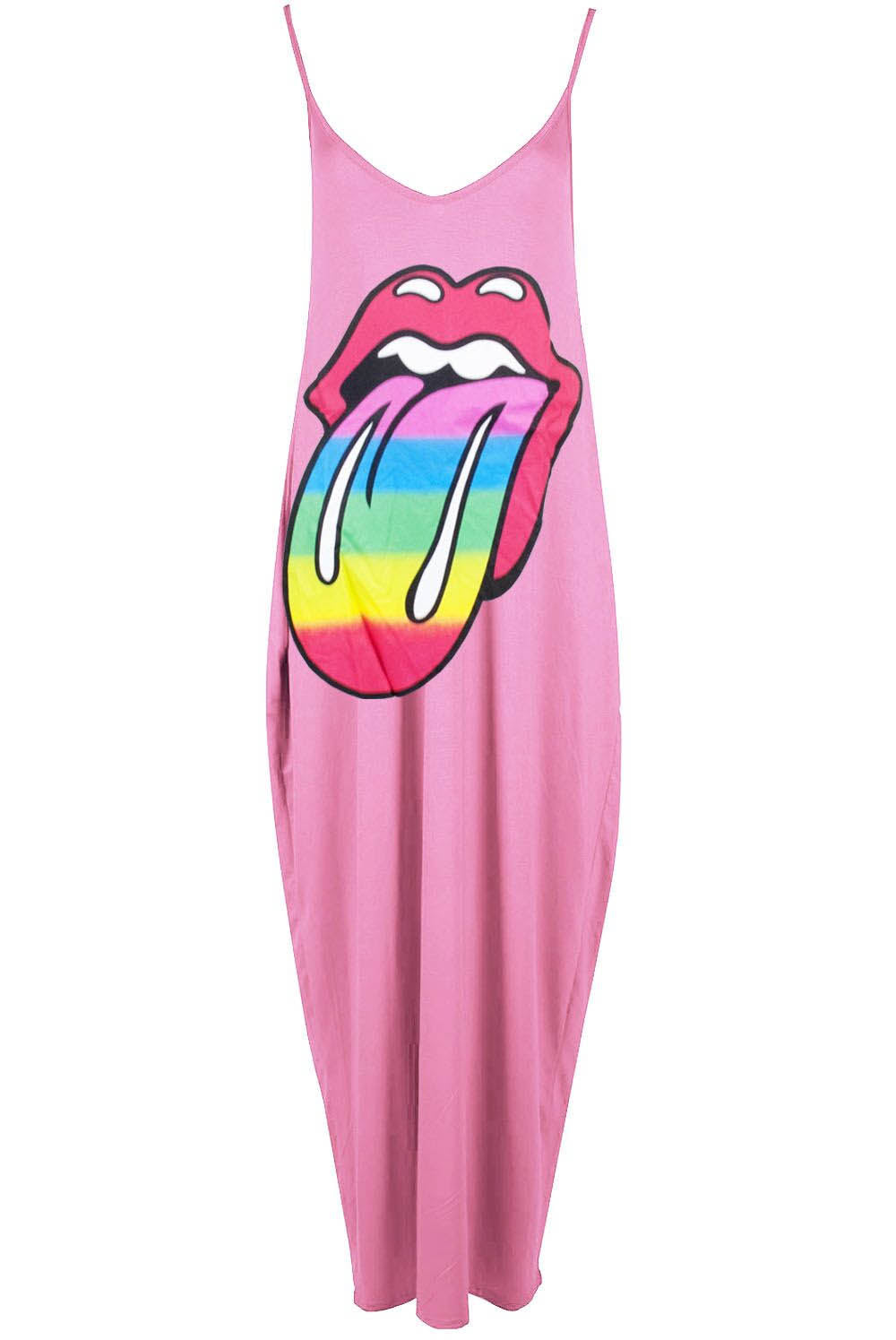 Strappy Rainbow Lips Print Charcoal Maxi Dress - bejealous-com