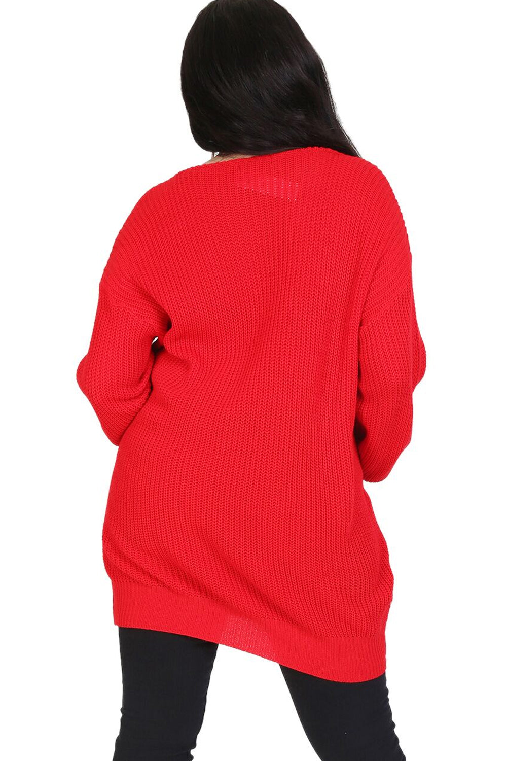 V Neck Chunky Knit Red Oversize Jumper - bejealous-com