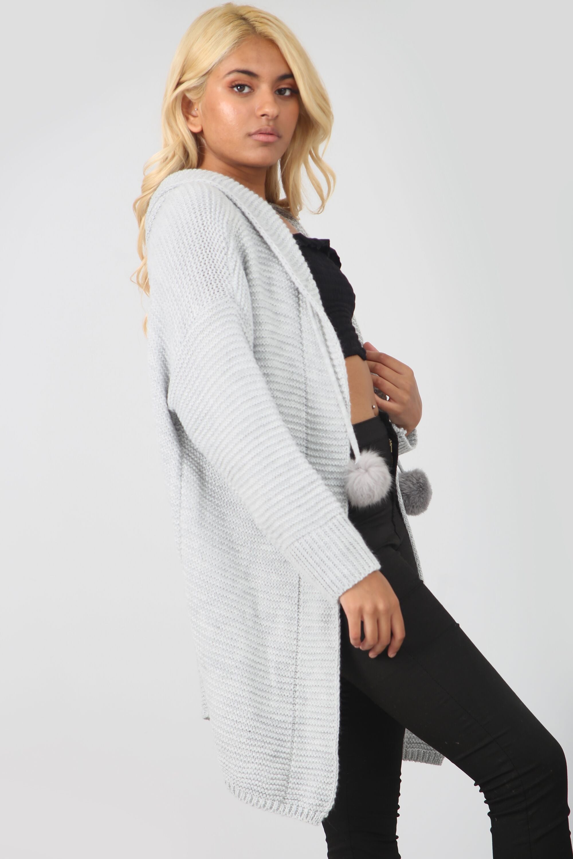 Jamelia Pom Pom Long Sleeve Hooded Cardigan - bejealous-com