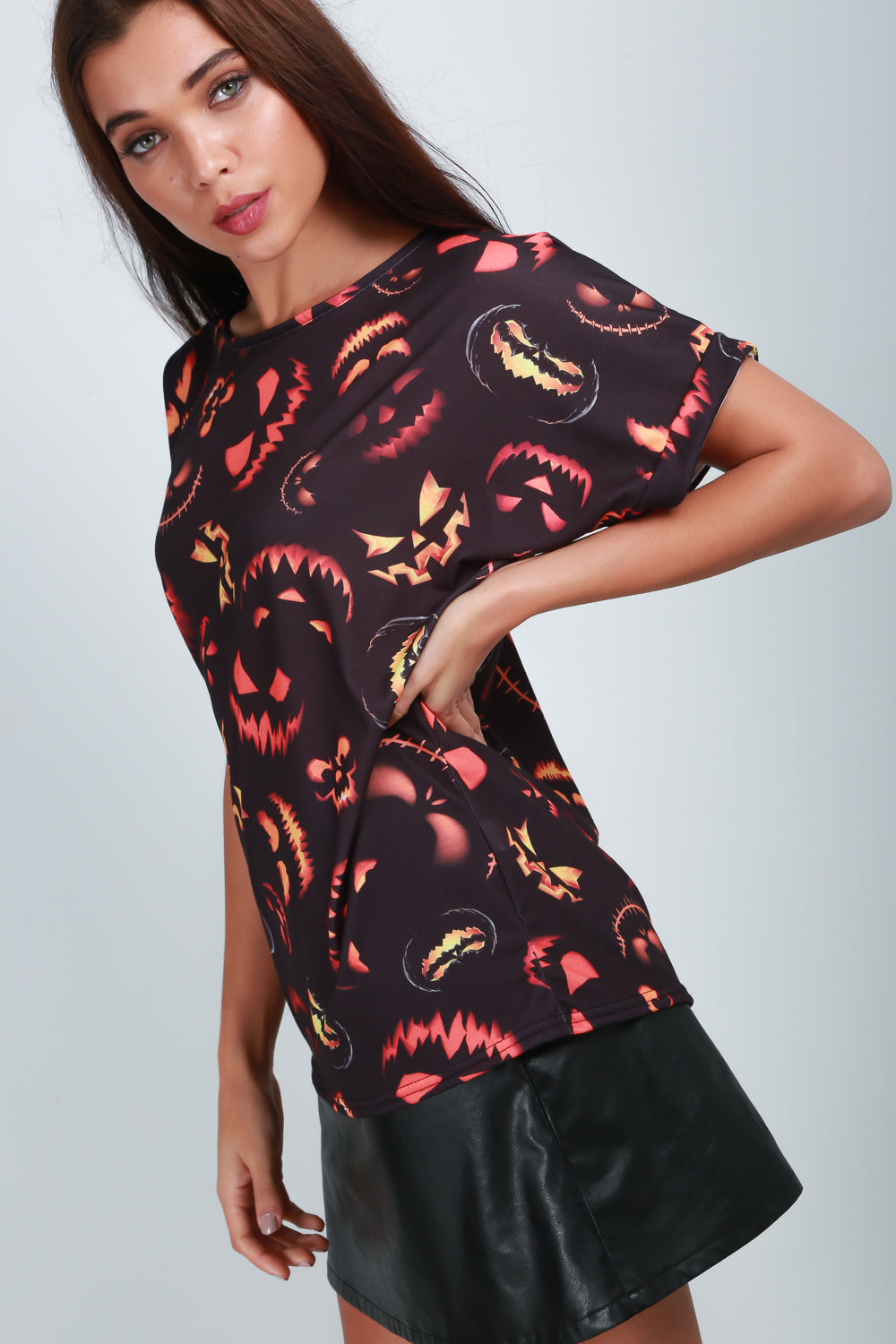 Short Sleeve Pumpkin Print Baggy Tshirt - bejealous-com
