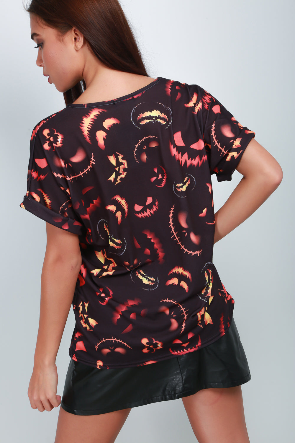 Short Sleeve Pumpkin Print Baggy Tshirt - bejealous-com