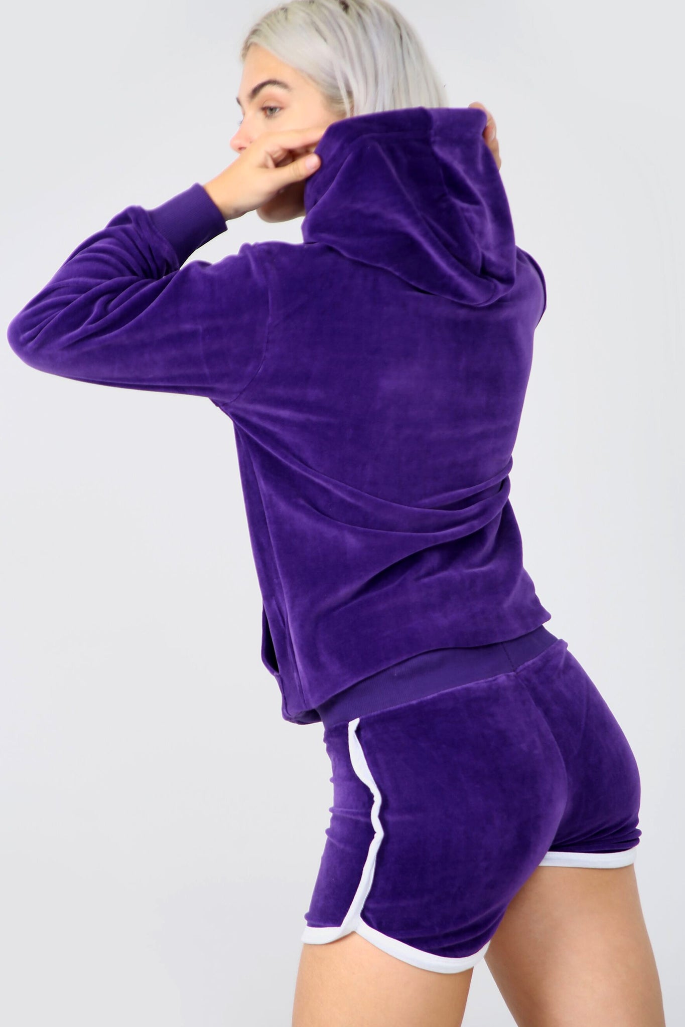 Purple Faux Velvet Oversize Hooded Coord Set - bejealous-com