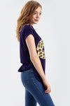Graphic Print Leopard Print Curve Hem Tshirt - bejealous-com