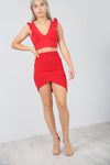 High Waisted Red Mini Asymmetric Wrap Skirt - bejealous-com