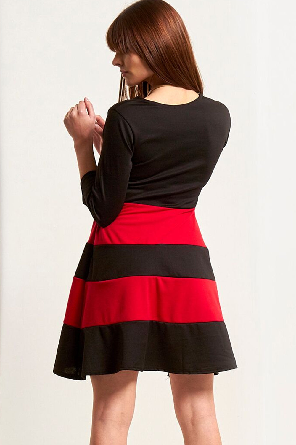 Cropped Sleeve Colour Block Mini Skater Dress - bejealous-com