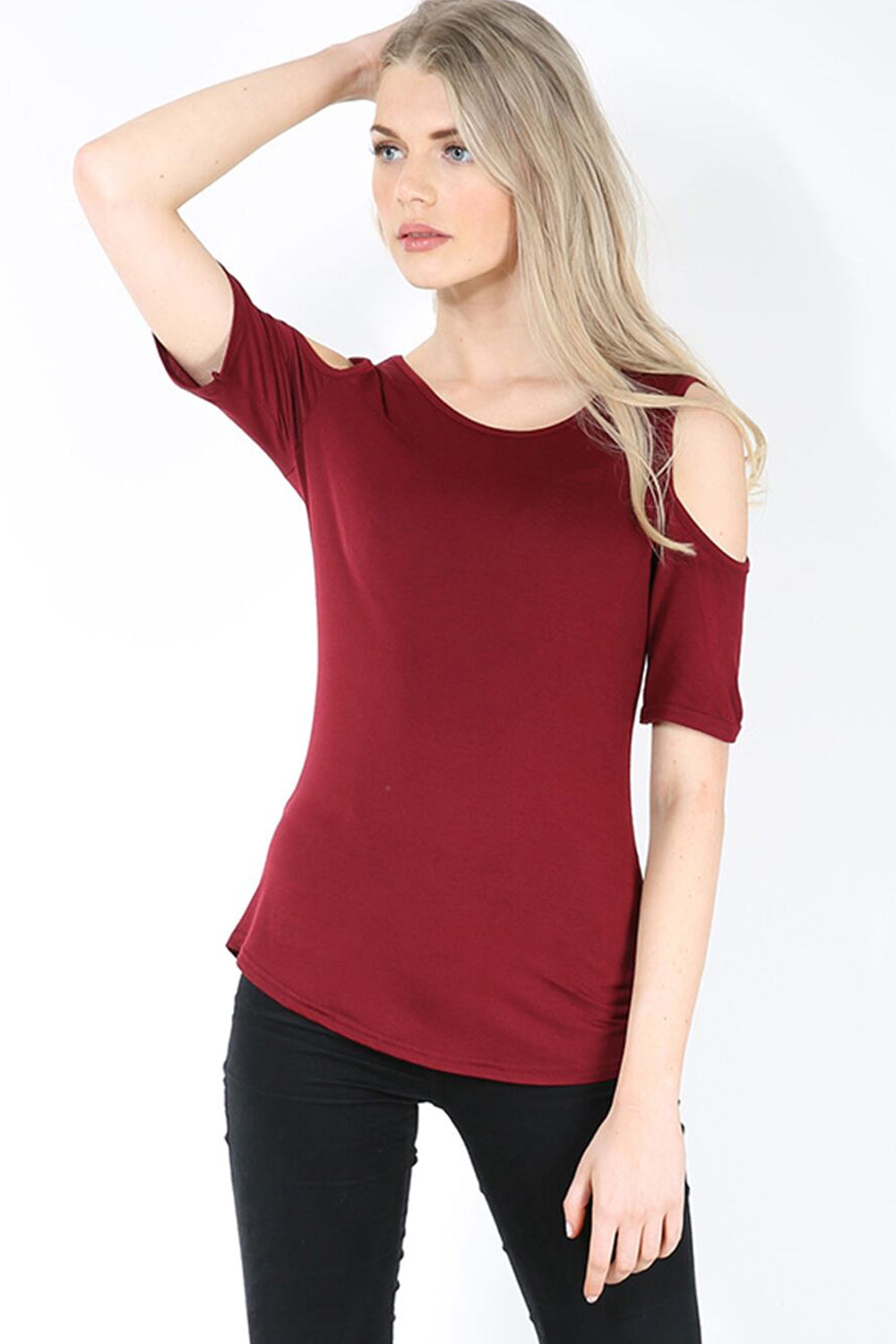 Short Sleeve Cold Shoulder Basic White Top - bejealous-com