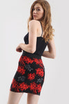High Waisted Red Floral Print Mini Tube Skirt - bejealous-com
