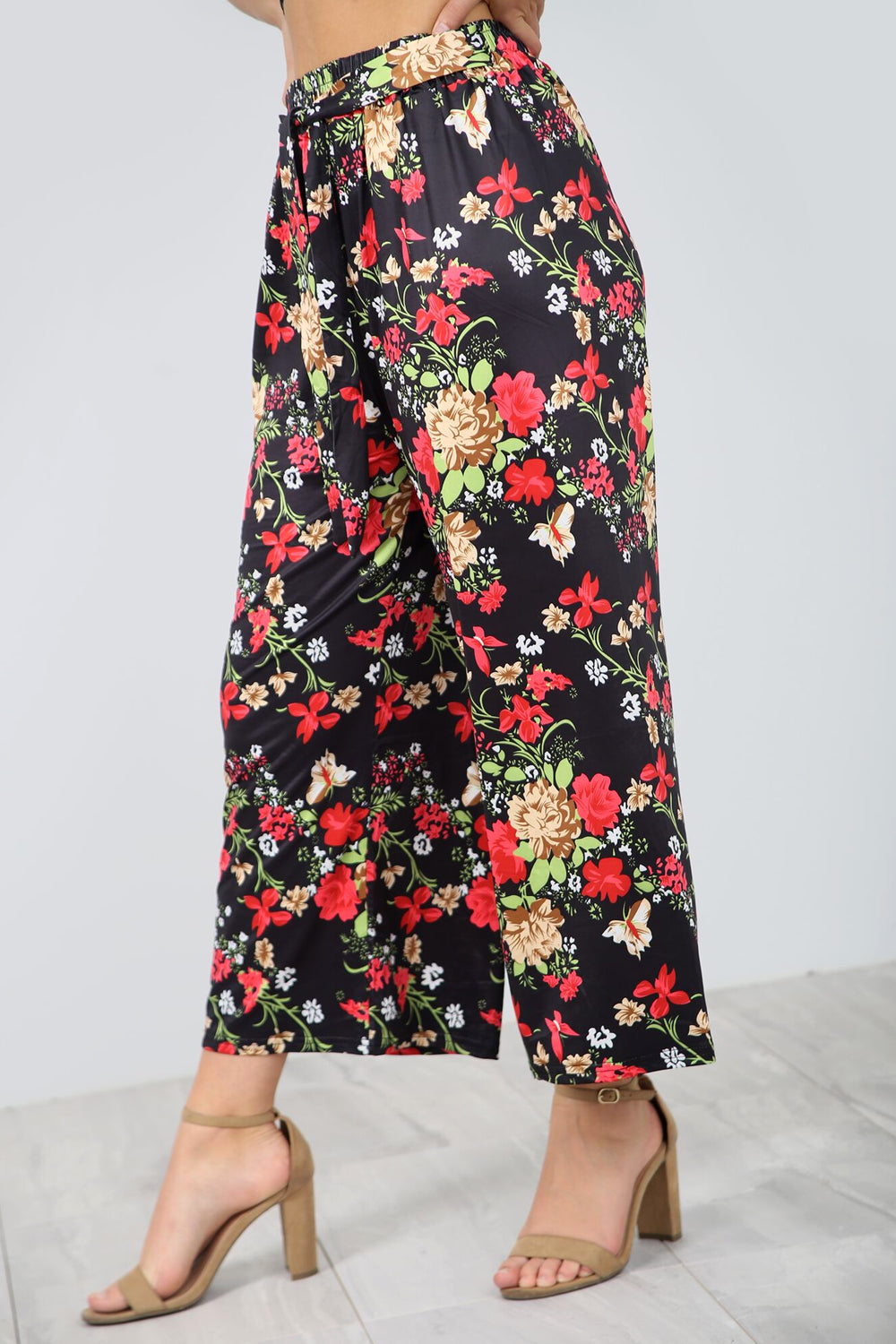 High Waist Floral Print Cropped Leg Culottes - bejealous-com