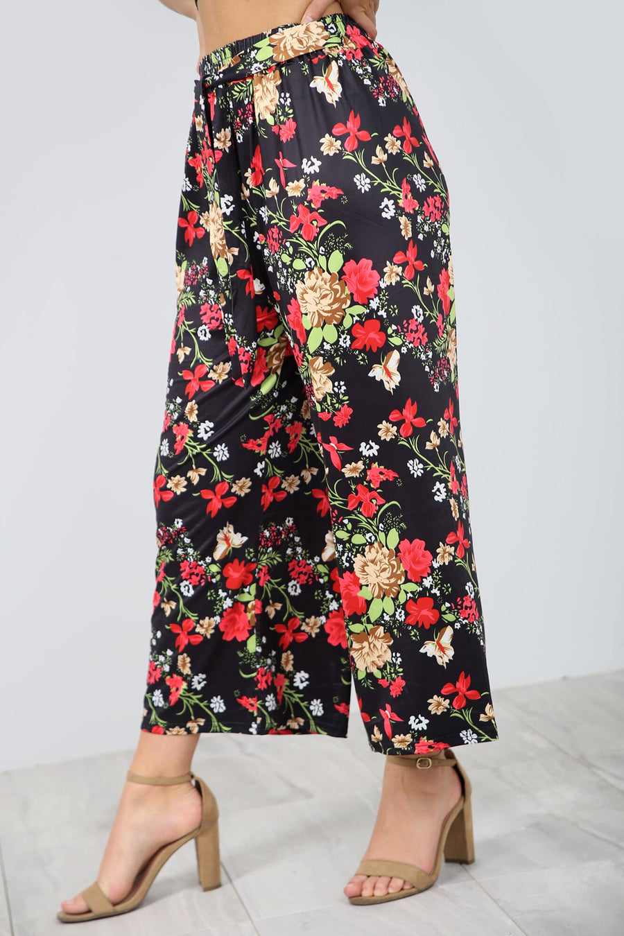 High Waist Floral Print Cropped Leg Culottes - bejealous-com