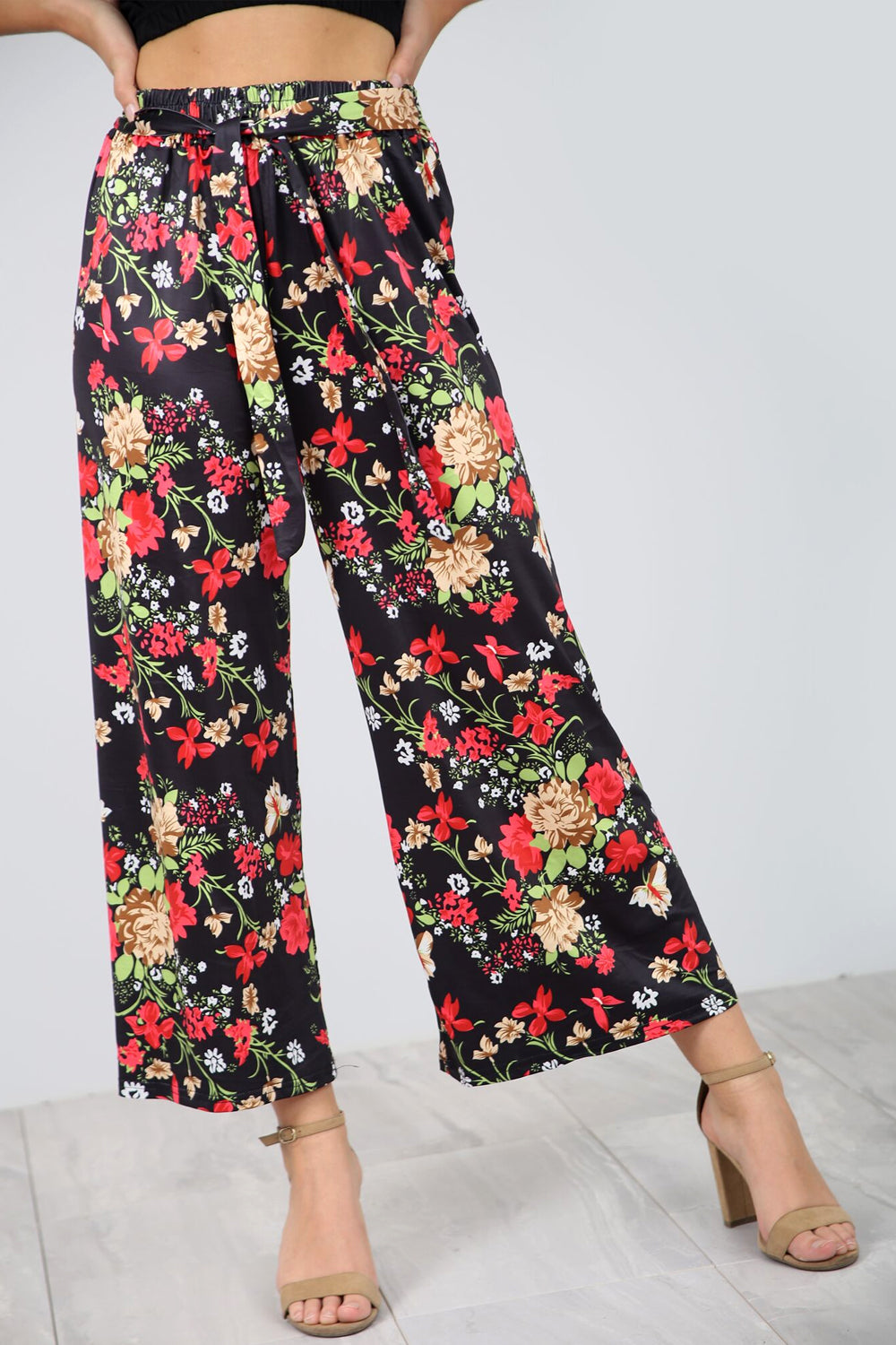 High Waist Red Floral Print Culotte Trousers - bejealous-com