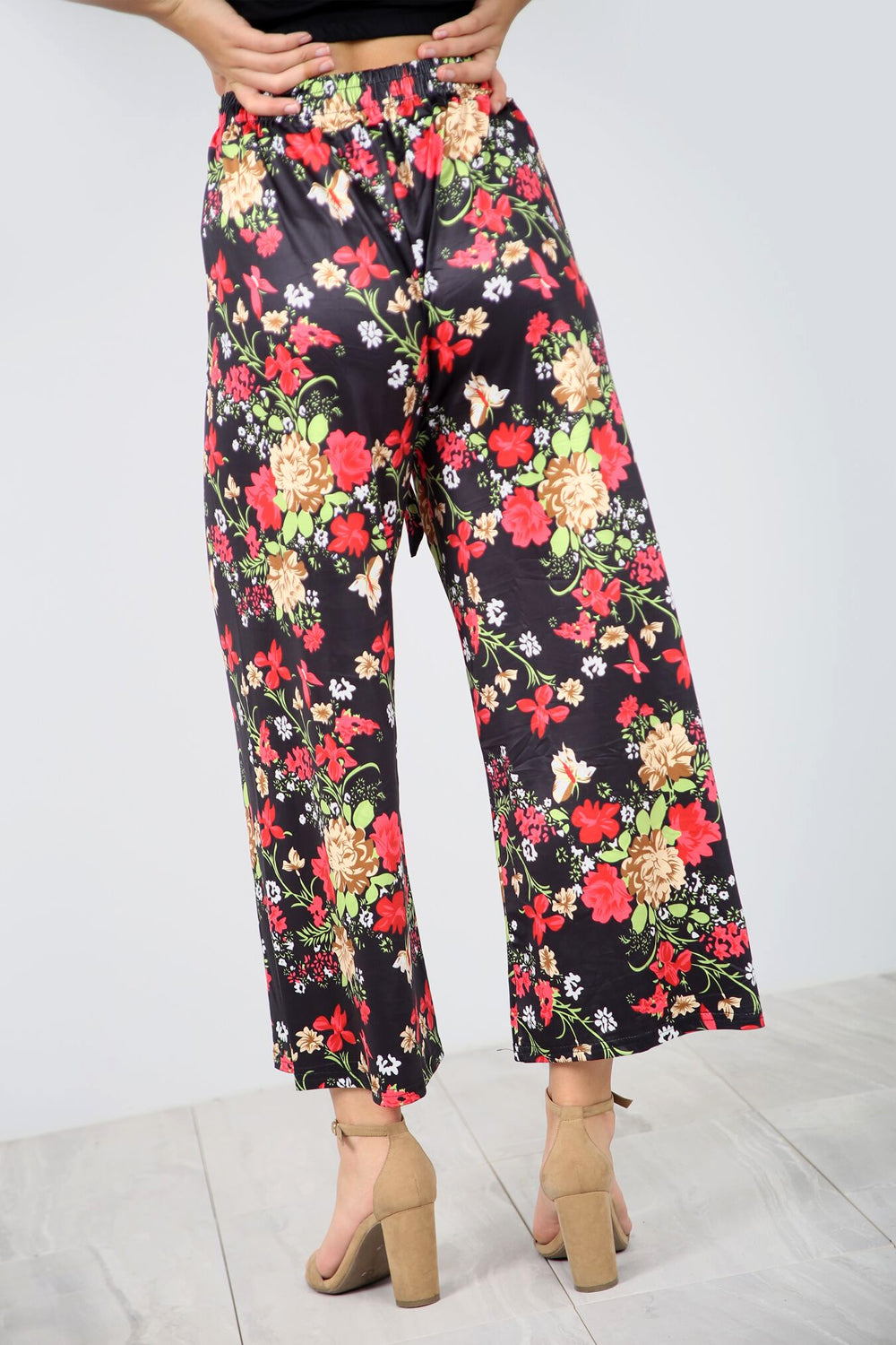 High Waist Floral Print Cropped Leg Trousers - bejealous-com