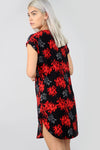 Red Floral Print Curved Hem Baggy Tshirt Dress - bejealous-com