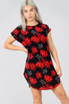 Red Floral Print Curved Hem Baggy Tshirt Dress - bejealous-com