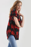 Black Floral Print Oversized Slinky Vneck Tshirt - bejealous-com