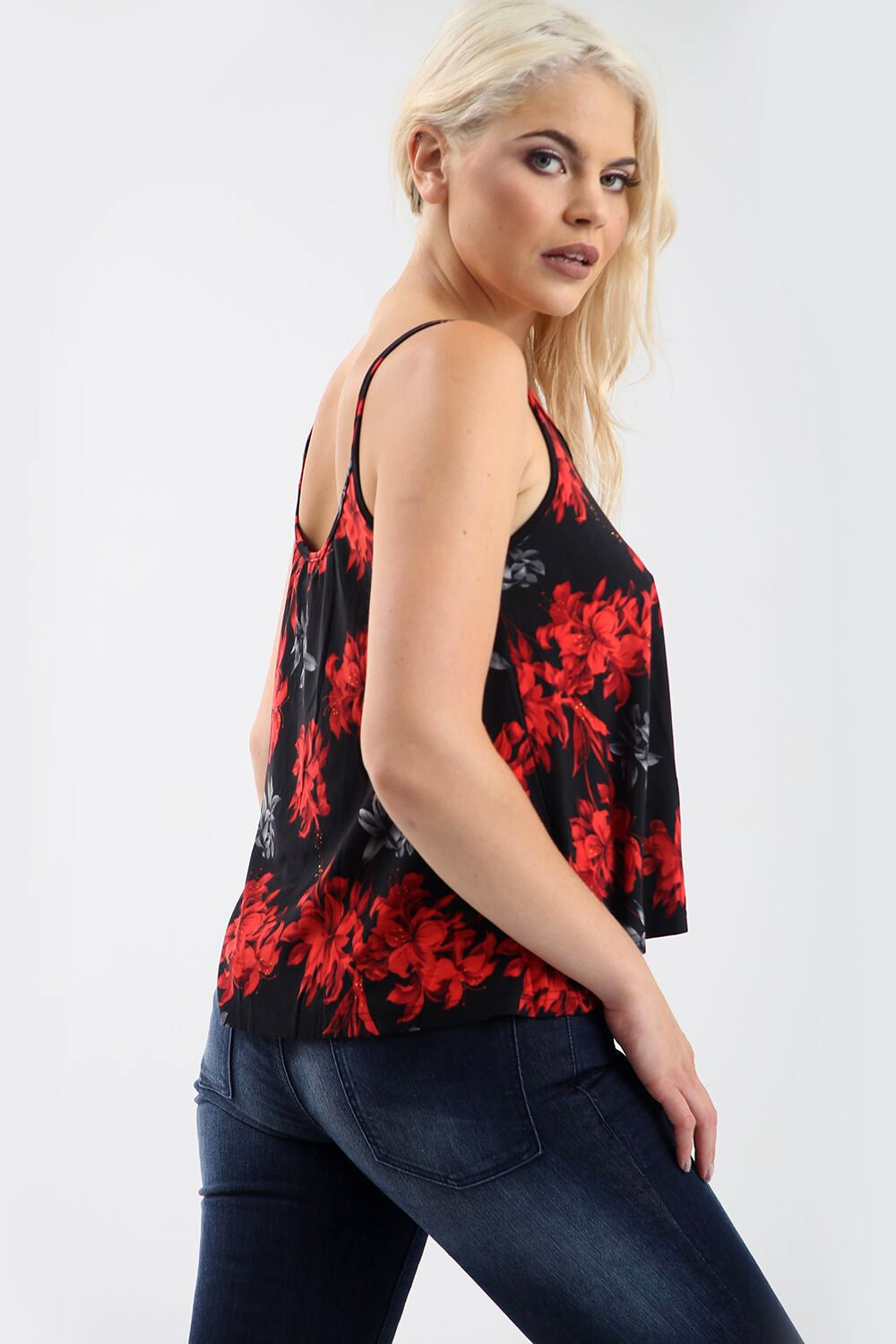 Strappy Tropical Print Cami Swing Top - bejealous-com