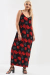 Red Floral Print Loose Fit Strappy Maxi Dress - bejealous-com