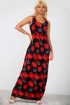 Sleeveless Red Floral Maxi Dress With Pockets - bejealous-com