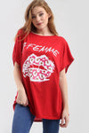 La Femme Graphic Print Oversize Pink Tshirt - bejealous-com