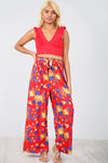 Red High Waisted Tropical Print Wide Leg Palazzo Pants - bejealous-com