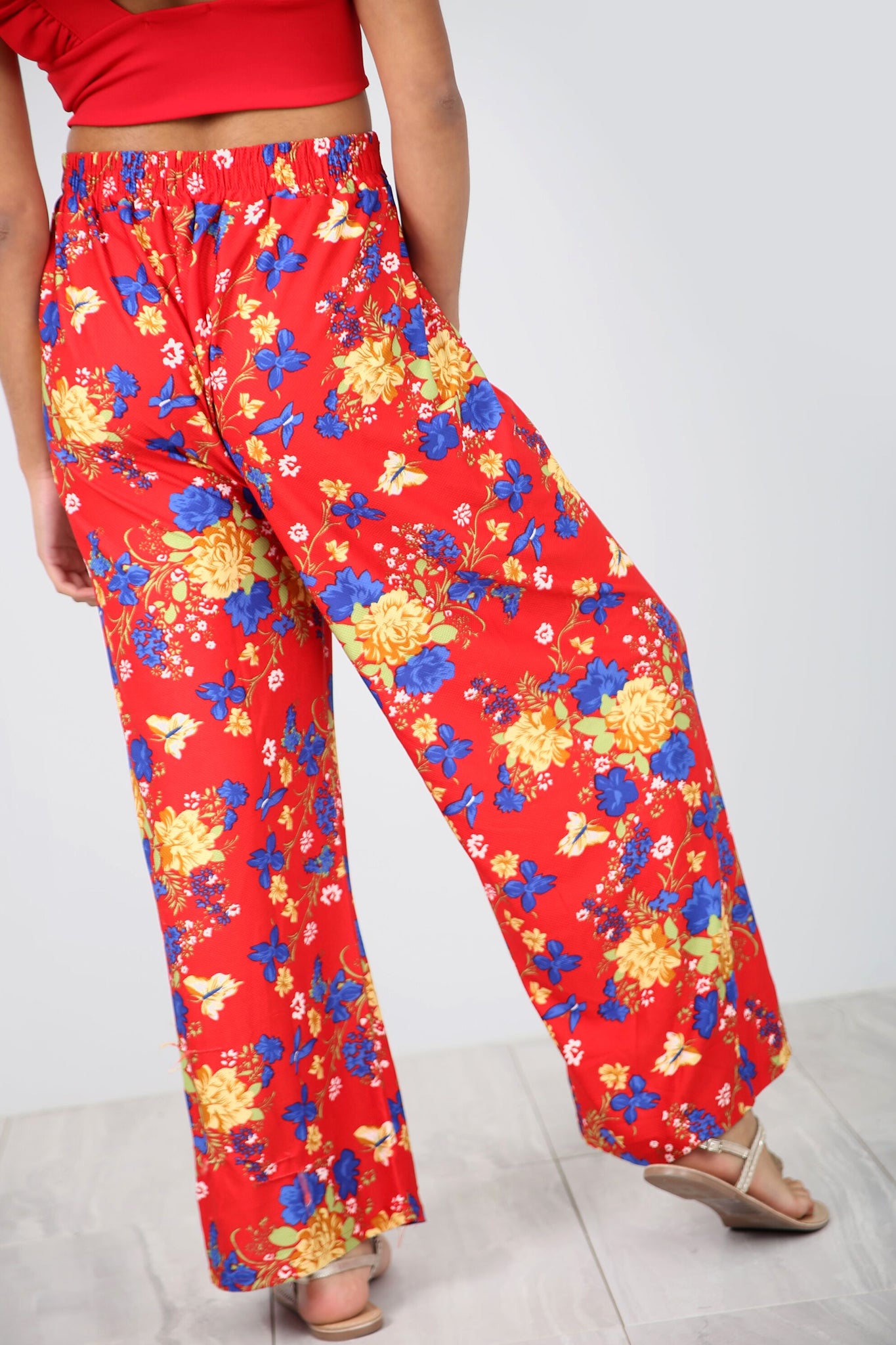 High Waist Yellow Tropical Print Wide Leg Pants - bejealous-com