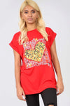 Leopard Graphic Print Red Baggy Tshirt - bejealous-com
