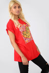 Leopard Graphic Print Red Baggy Tshirt - bejealous-com