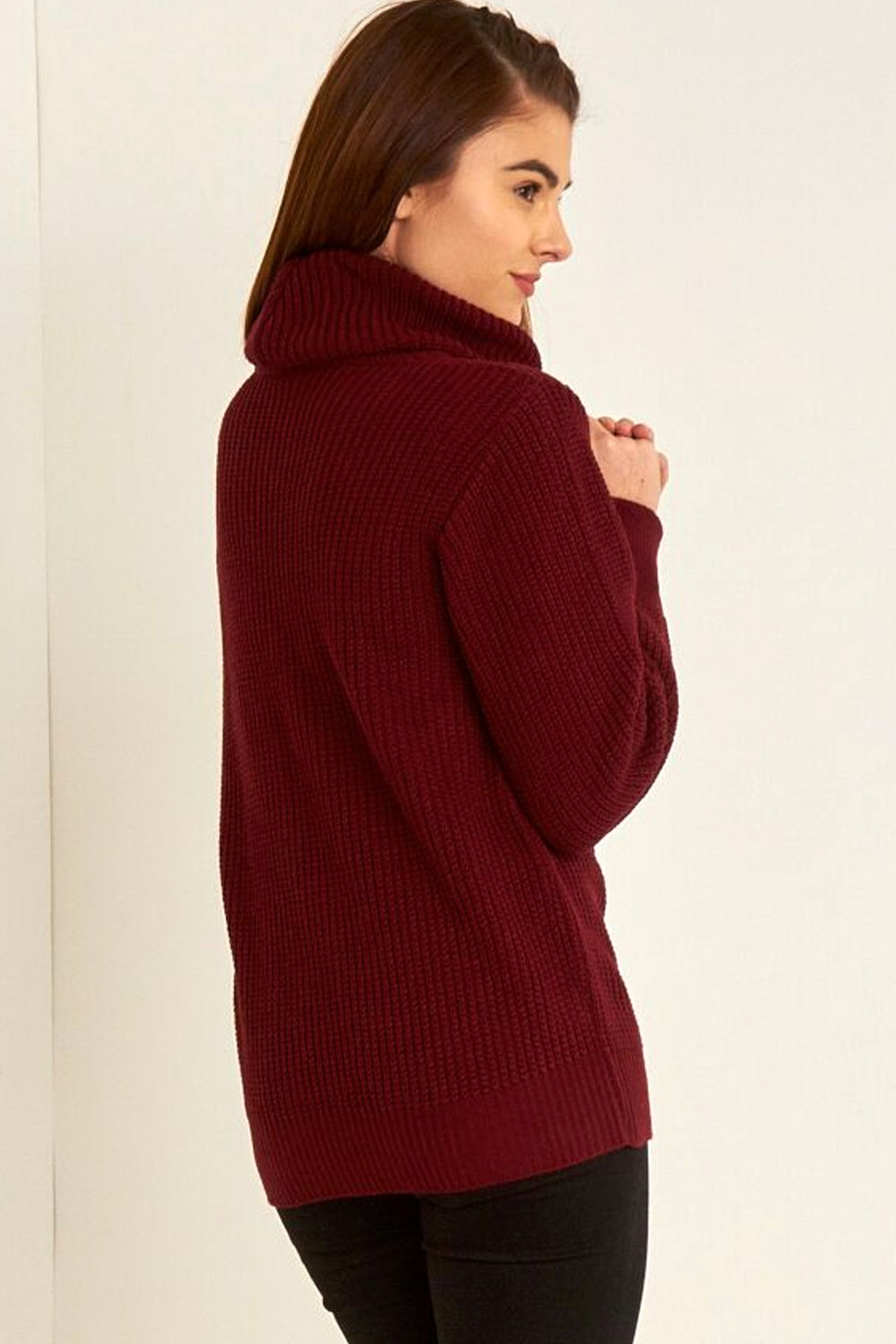 Long Sleeve Red Roll Neck Knitted Jumper - bejealous-com