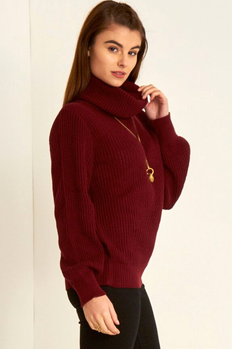 Long Sleeve Red Roll Neck Knitted Jumper - bejealous-com