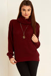 Long Sleeve Red Roll Neck Knitted Jumper - bejealous-com