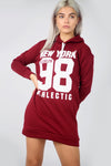Red New York Slogan Print Mini Sweatshirt Dress - bejealous-com