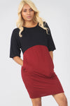 Colour Block Oversize Basic Tshirt Dress With Pockets - bejealous-com