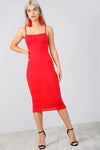 Strappy Basic Red Midi Bodycon Dress - bejealous-com