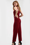 Gold Button Wide Leg Jumpsuit in Wine Red - bejealous-com