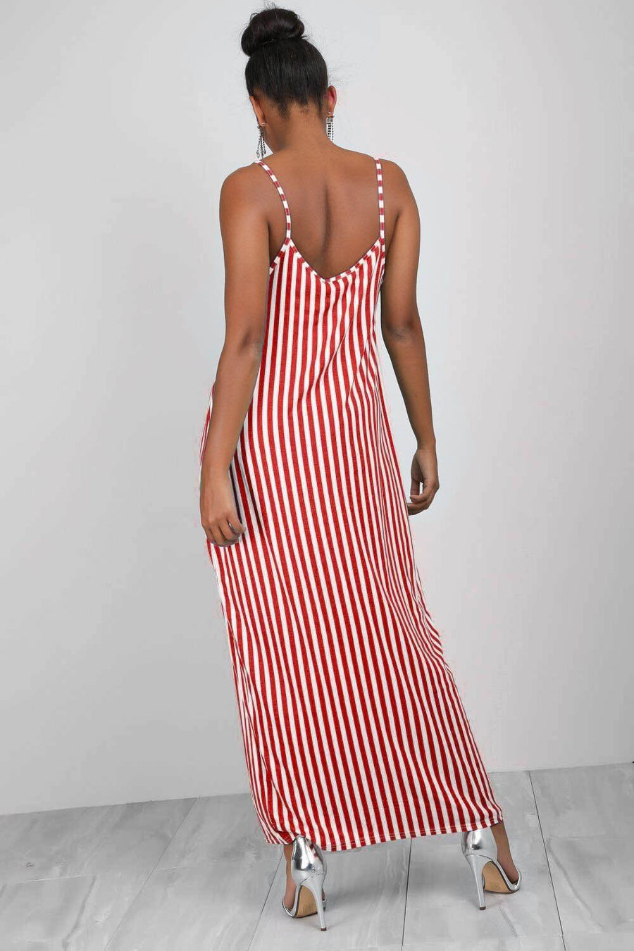Strappy Red Striped Baggy Maxi Dress - bejealous-com