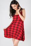 Strappy Red Tartan Mini Swing Dress - bejealous-com