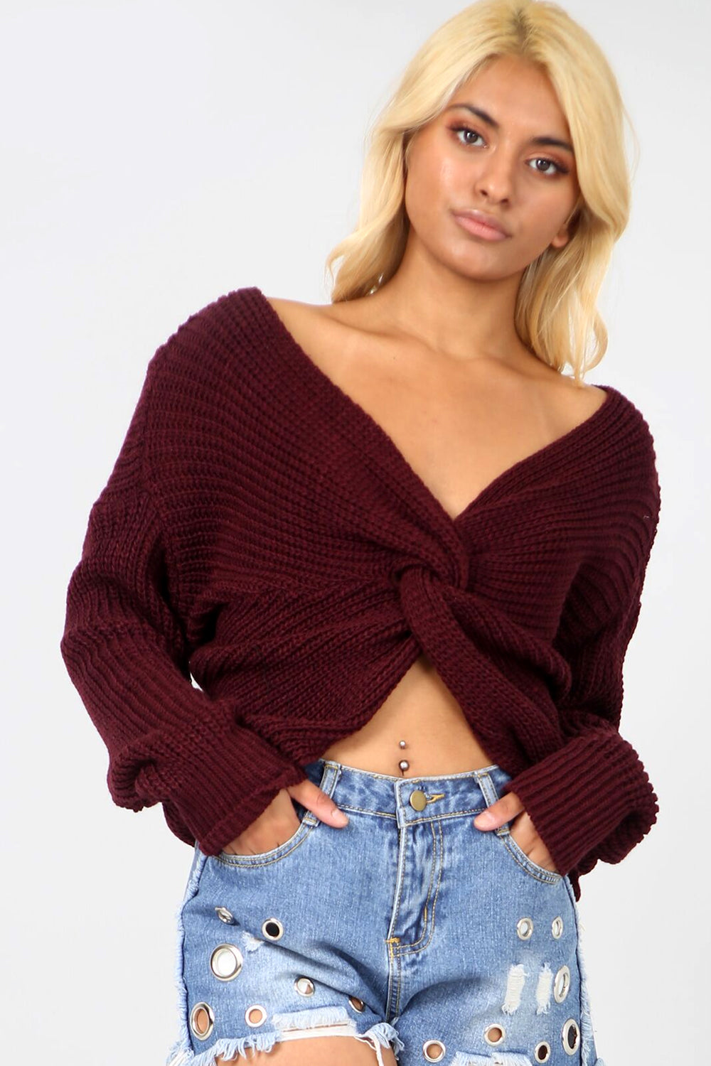 Twisted Front Black Chunky Knit Jumper - bejealous-com