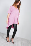 V Neck Blue Oversized Hi Lo Basic Tshirt - bejealous-com