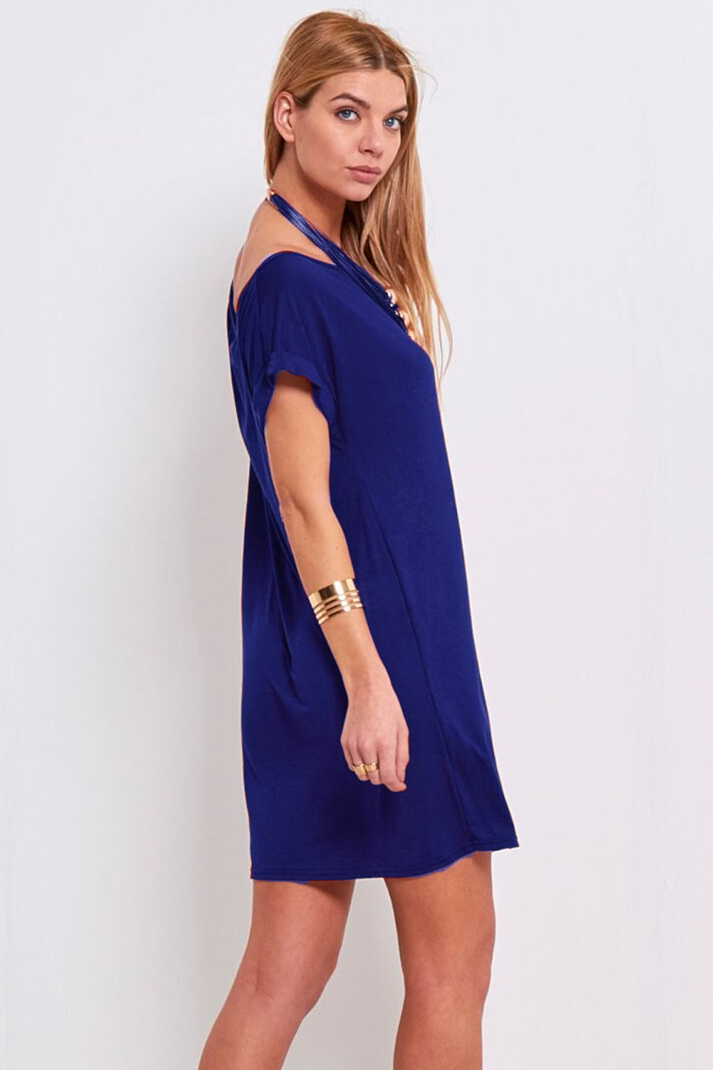 Khaki Off Shoulder Oversize Tshirt Dress - bejealous-com