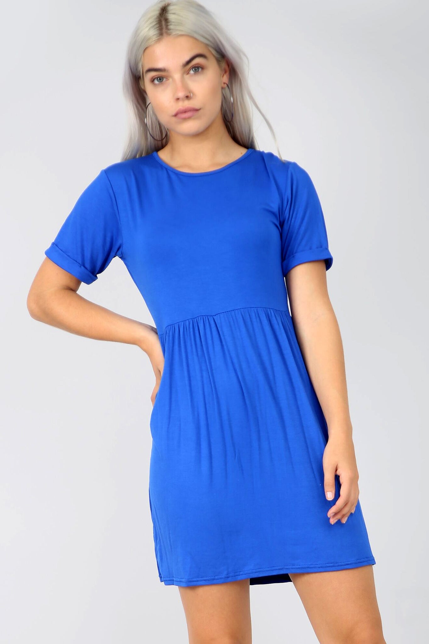 Turn Up Sleeve Khaki Basic Jersey Mini Dress - bejealous-com