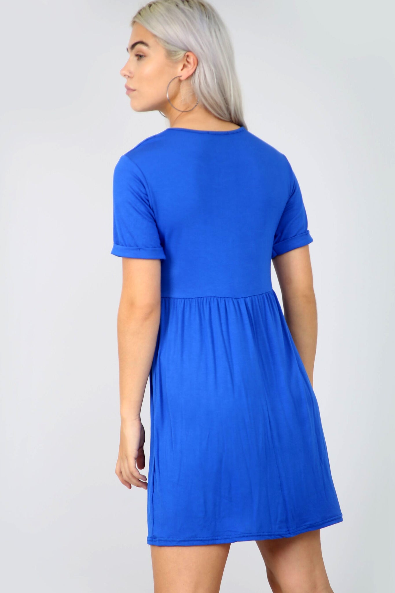 Turn Up Sleeve Khaki Basic Jersey Mini Dress - bejealous-com