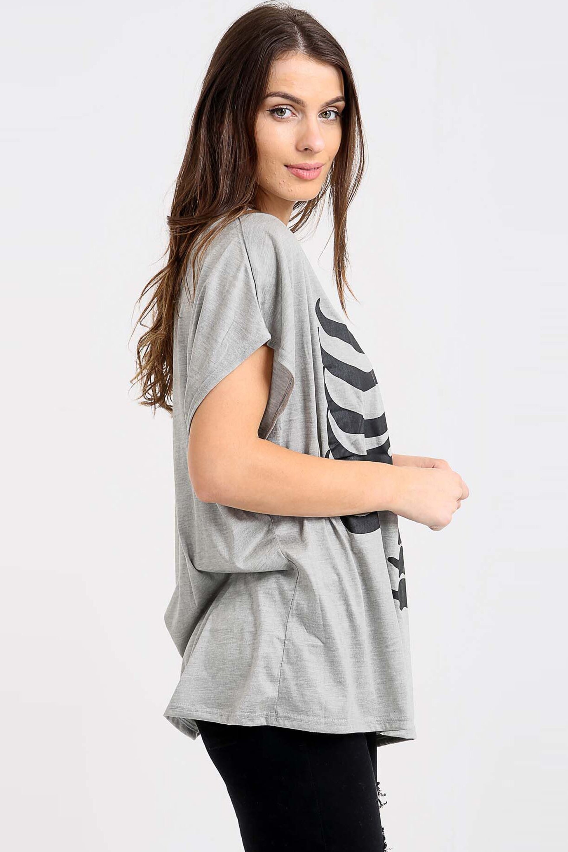 Grey Halloween Skeleton Print Oversize Tshirt - bejealous-com