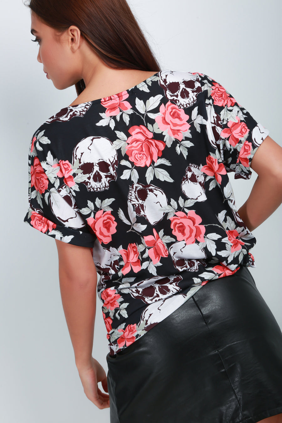 Short Sleeve Floral Skull Print Tshirt - bejealous-com
