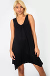 Sleeveless Hanky Hem Black Basic Mini Dress - bejealous-com