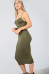 Strappy Basic Khaki Midi Bodycon Dress - bejealous-com