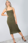 Strappy Basic Khaki Midi Bodycon Dress - bejealous-com