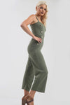 Gold Button Wide Leg Jumpsuit in Wine Red - bejealous-com