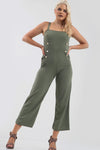 Gold Button Wide Leg Jumpsuit in Wine Red - bejealous-com