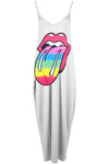 Strappy Rainbow Lips Print Charcoal Maxi Dress - bejealous-com